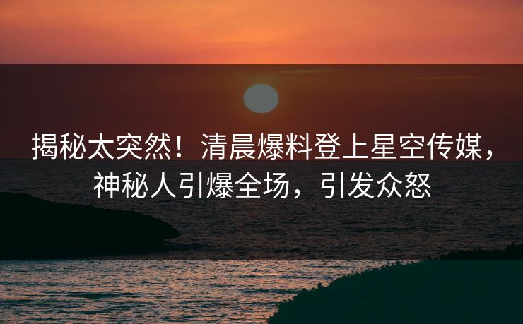 揭秘太突然！清晨爆料登上星空传媒，神秘人引爆全场，引发众怒