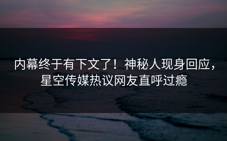 内幕终于有下文了！神秘人现身回应，星空传媒热议网友直呼过瘾